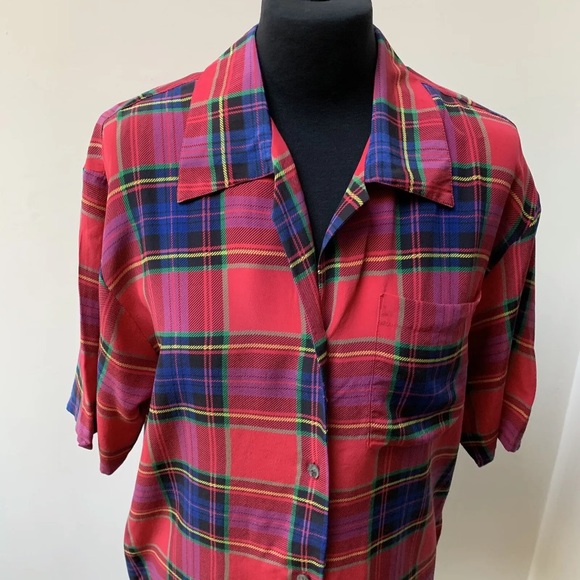 Vintage 90s tartan pure silk blouse - Picture 4 of 13